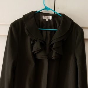 Black suit jacket with ruffle collar